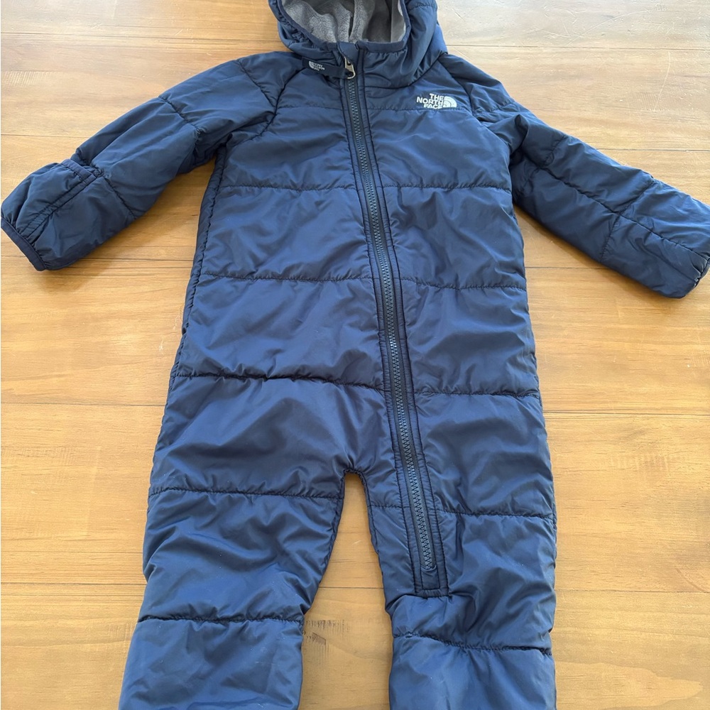 Navy blue with grey fleece lining, 18-24 mo north face snow suit